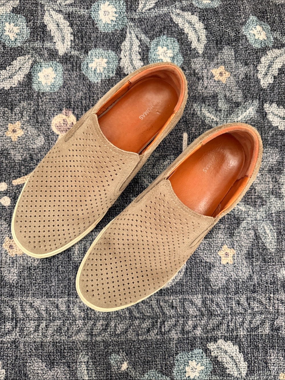 Perforated Slip-On Loafers in Tan Suede